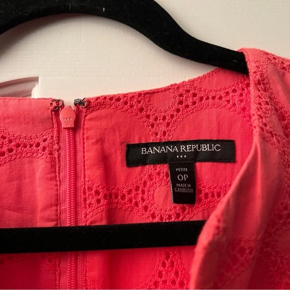 Banana Republic Coral Pink Red Circular Geometric Summer Dress 0 Petite - Picture 2 of 8